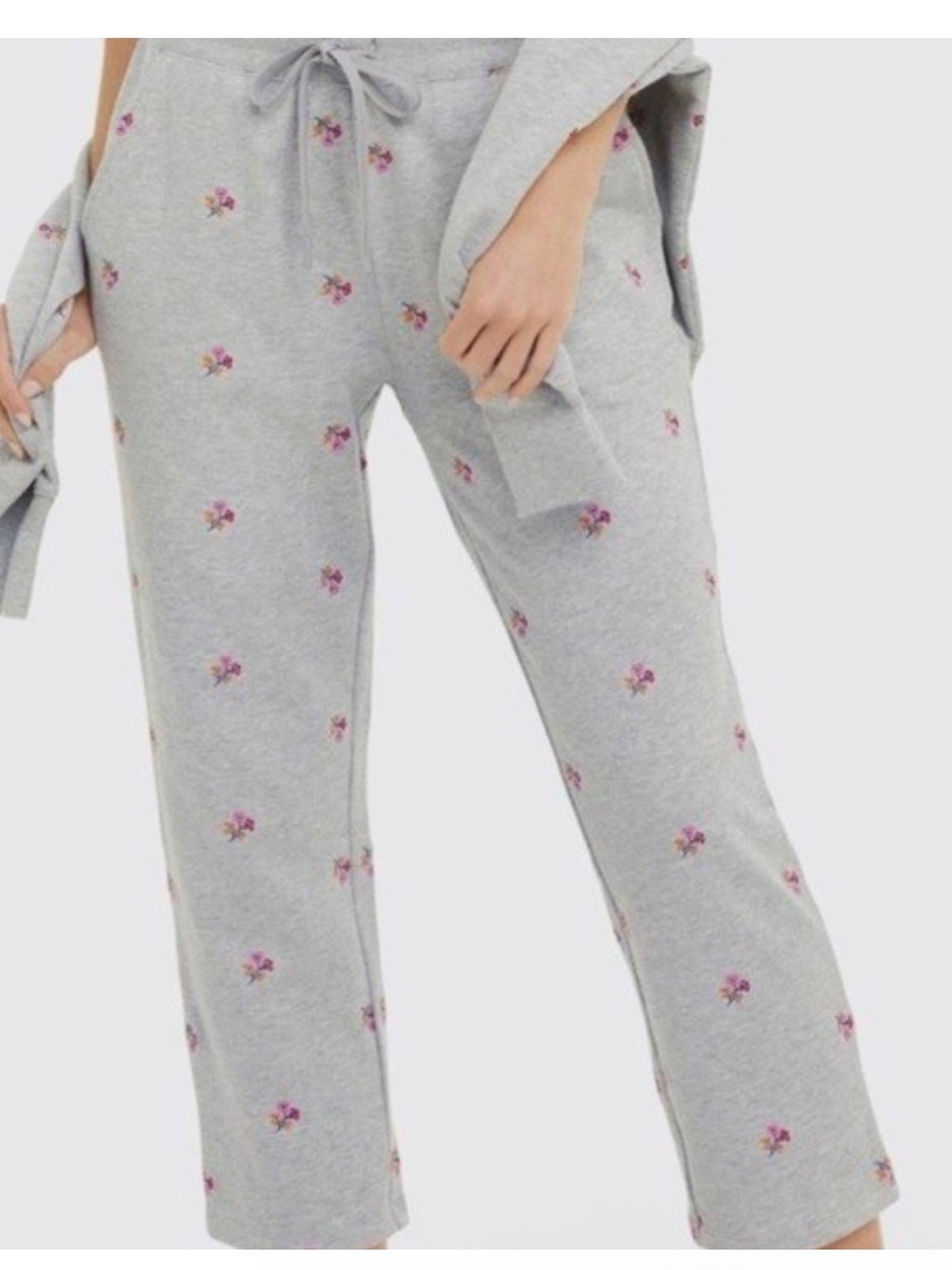 Draper James Heather Gray Sweatpants with Pink Floral Embroidery. NWOT